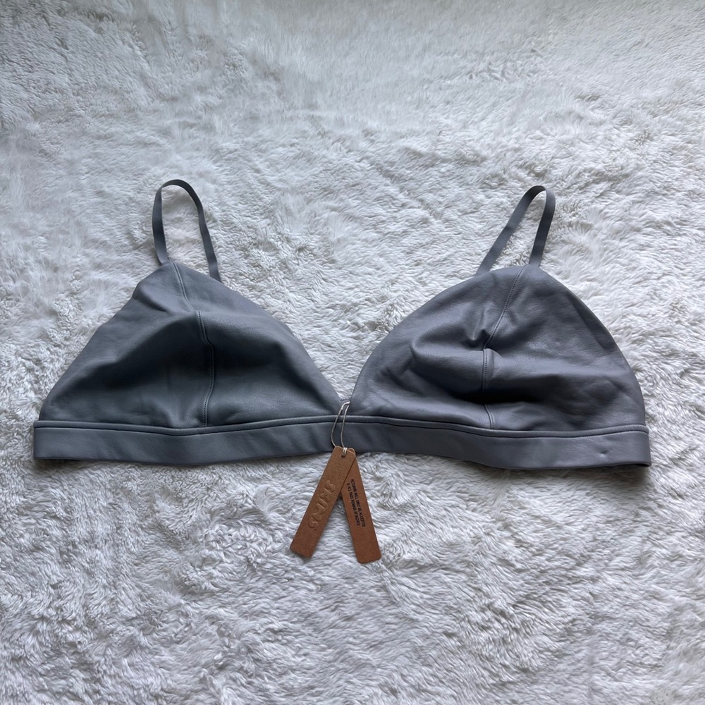 SKIMS Faux Leather Triangle Bralette Carbon Grey BR-TRI-2768 Womens Size 4X NWT